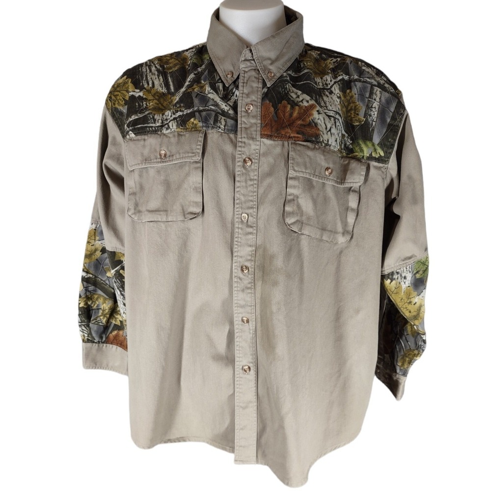 Master Sportsman Hunting Shirt Men's‎ 2XL  Gorp Core Cabin Core Tan Camo Quilted